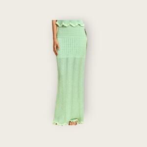 Commense Wave Pattern Knit Maxi Skirt – Mint Green High Stretch NWT Size S